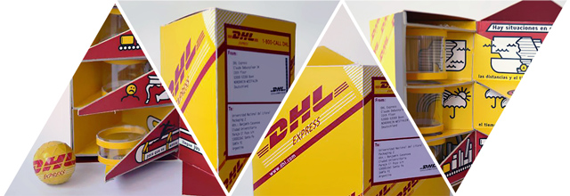 packaging DHL, diseño grafico