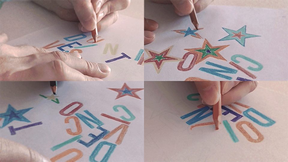 motion graphics, 2025, star, lapices colores, gif animado