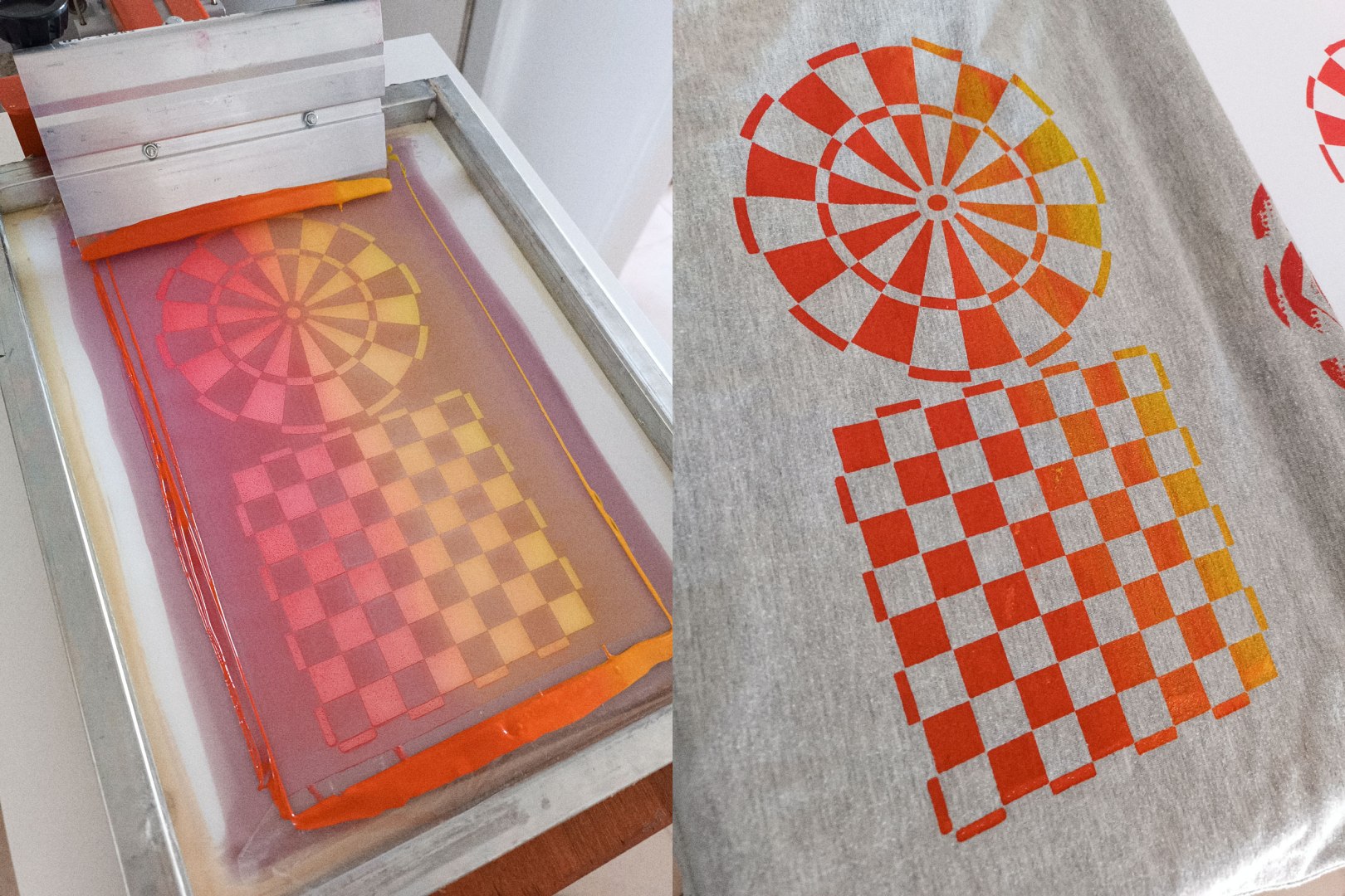 serigrafia, ajedrez, coordenas polares, remera, estampado